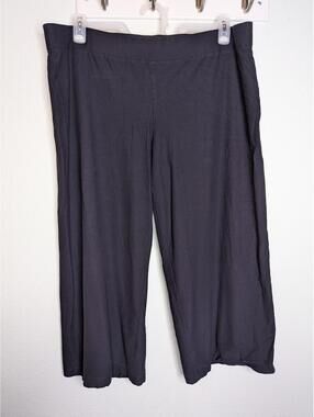 Eileen Fisher XL Navy Wide Leg Crop Pants Stretch Knit Pull On Culottes